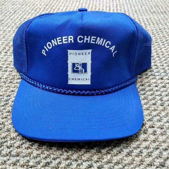 Vintage San Sun Pioneer Chemical Company Trucker Hat Blue Rope Snapback EUC - Picture 1 of 8
